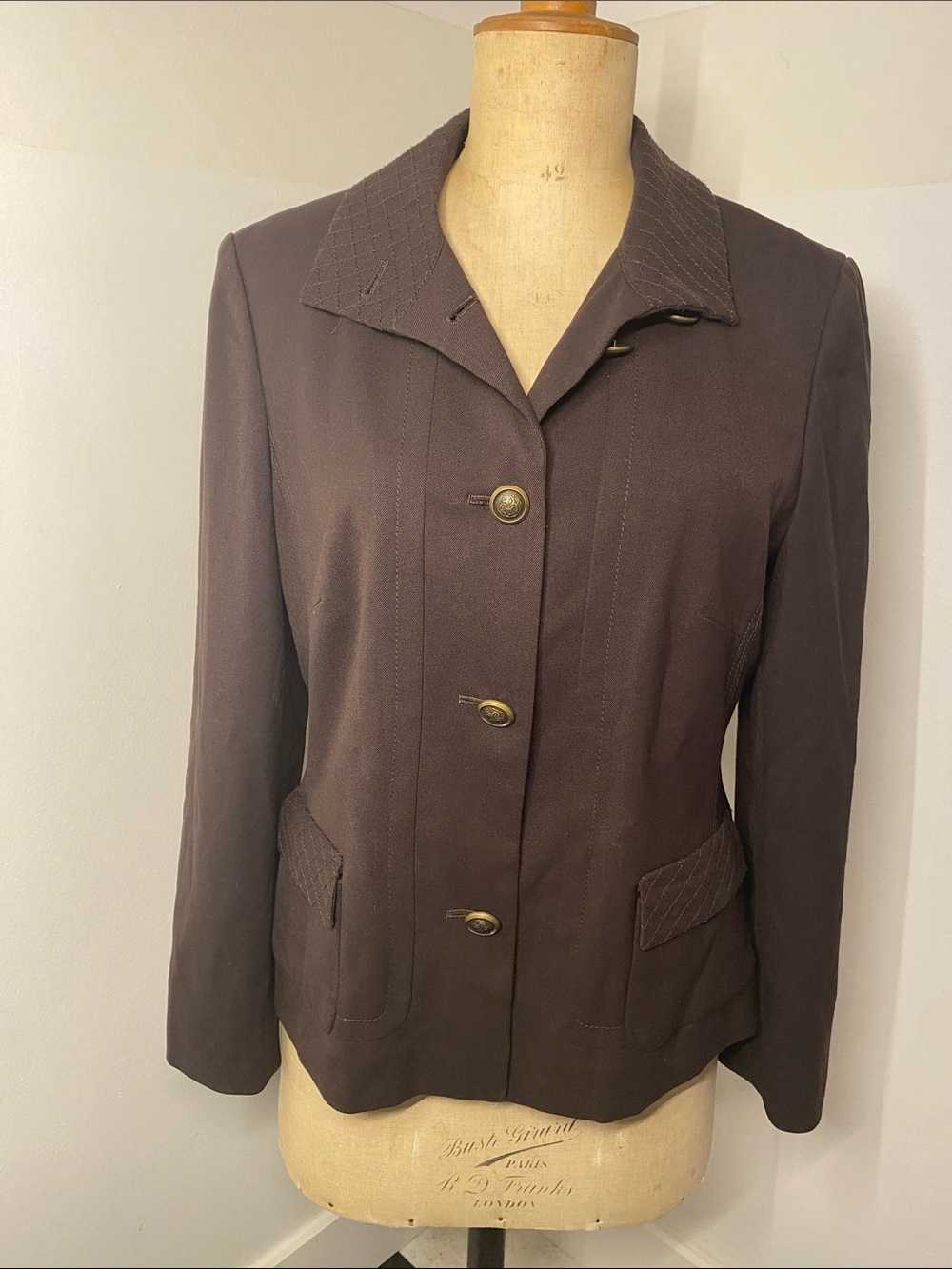 Betty Barclay Brown Tailored Blazer | Quilted Collar | European Designer | Size